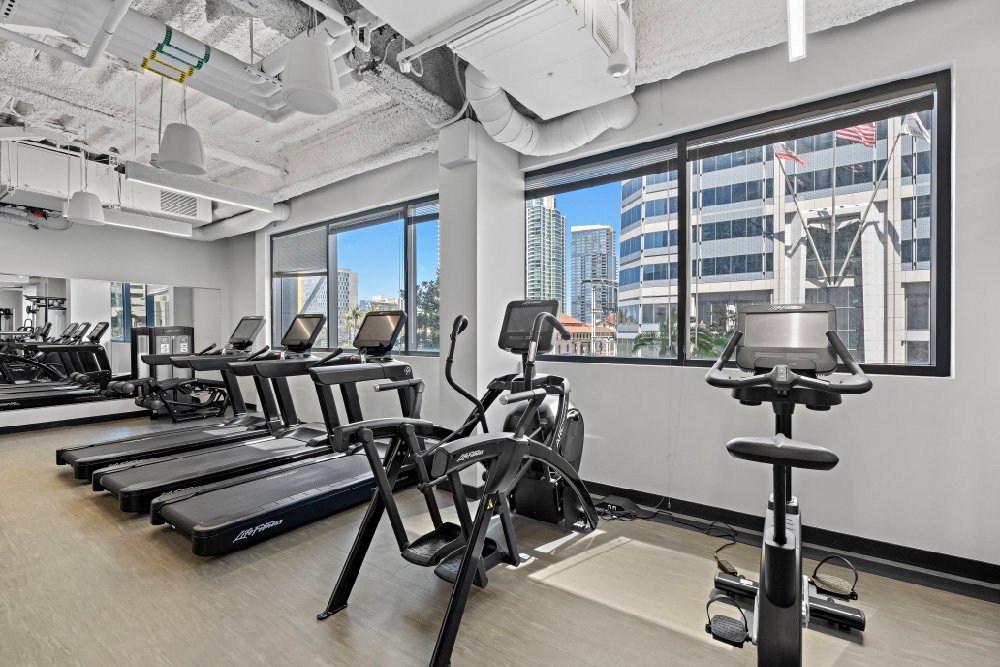 Strength area with free weights and benches