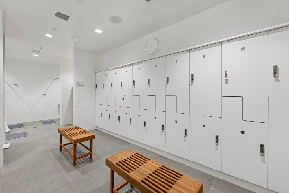 Locker rooms featuring sauna access